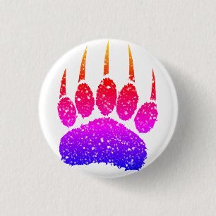 Rainbow Glitter Bear Paw Print Drawing 3 Cm Round Badge