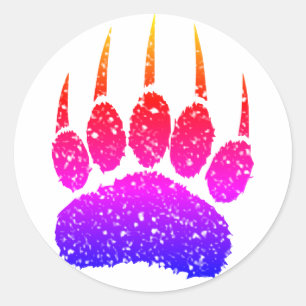 Rainbow Glitter Bear Paw Print Drawing Classic Round Sticker