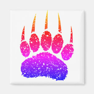 Rainbow Glitter Bear Paw Print Drawing Magnet