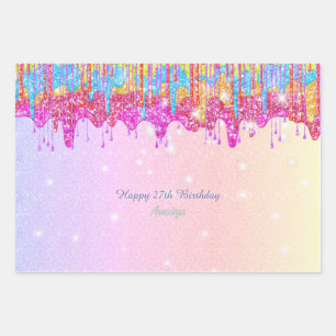 Rainbow glitter-bright colour sparkle for birthday wrapping paper sheet