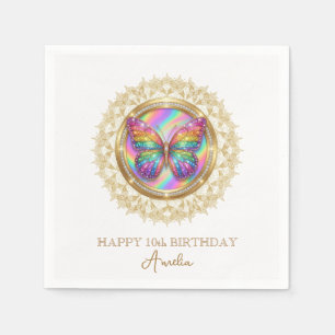 Rainbow Glitter Butterfly Elegant Lace Party Napkin
