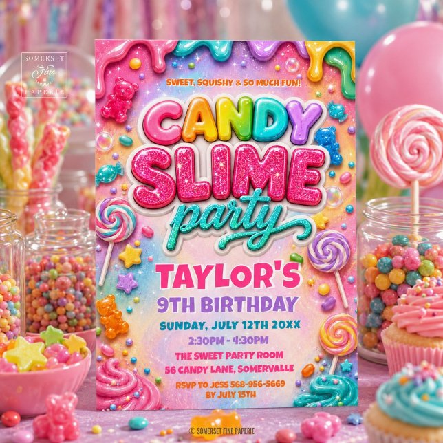 Rainbow Glitter Candy Slime Birthday Party Invitation (Rainbow Glitter Candy Slime Birthday Party Invitation)