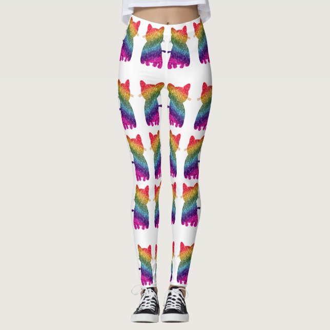 Rainbow Glitter Cat Pattern Leggings (Front)