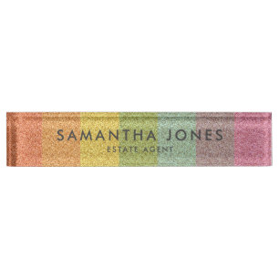Rainbow Glitter Classic Personalized Nameplate