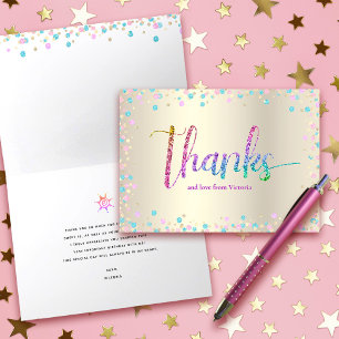 Rainbow Glitter Confetti Gold Sweet 16 Birthday Thank You Card
