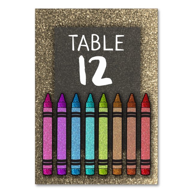 Rainbow Glitter Crayon First Birthday Baby Shower Table Number (Front)