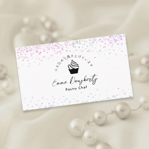 Rainbow Glitter Cupcake Logo Pastry Chef Business Card