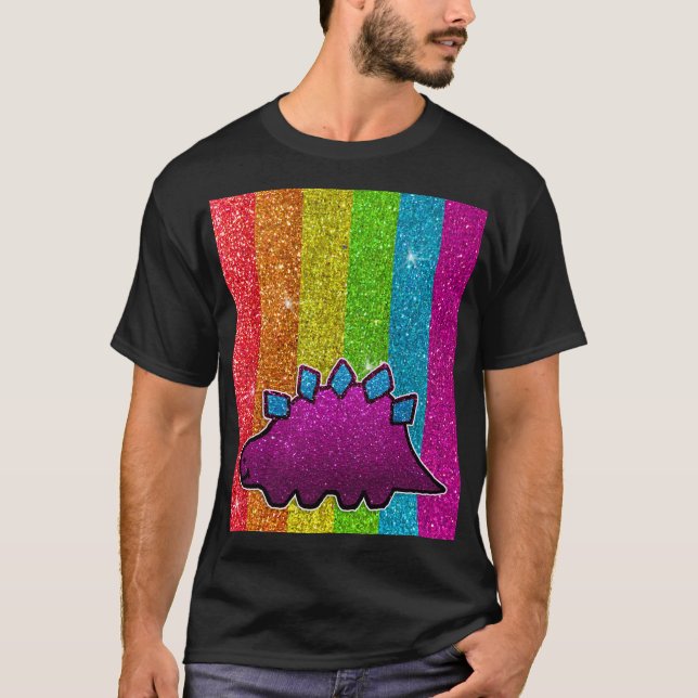 Rainbow Glitter Dinosaur Sparkly LGBT Sparkle Cute T-Shirt (Front)