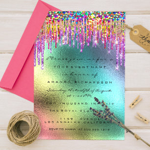 Rainbow Glitter Drip Bridal 16th Unicorn  Invitation
