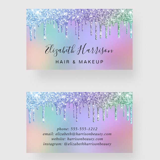 Rainbow Glitter Drips Beauty Business Card (Creator Uploaded)