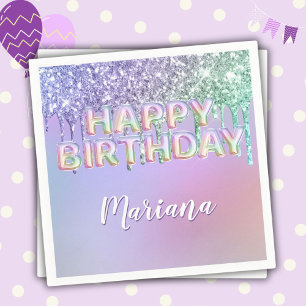 Rainbow Glitter Drips Girl Birthday Party Napkin