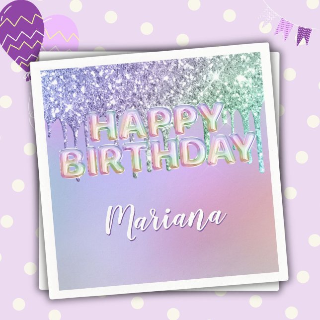 Rainbow Glitter Drips Girl Birthday Party Napkin (Creator Uploaded)