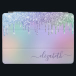 Rainbow Glitter Drips Personalised iPad Air Cover<br><div class="desc">Cute girly cover featuring a rainbow of pink,  purple,  blue,  and green faux dripping glitter down a background of purple,  pink,  blue,  green and yellow. Personalise with your name in a stylish trendy purple script with swashes.</div>