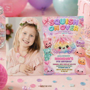 Rainbow Glitter Dumpling Squishies Birthday Party Invitation