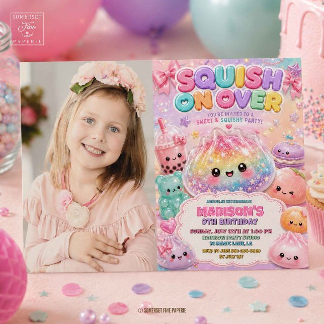 Rainbow Glitter Dumpling Squishies Birthday Party Invitation (Rainbow Glitter Dumpling Squishies Birthday Party Invitation
)
