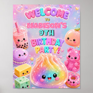 Rainbow Glitter Dumpling Squishies Birthday Party Poster
