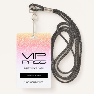 Rainbow Glitter Glam VIP Pass 16th Invitation ID Badge