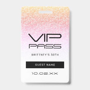 Rainbow Glitter Glam VIP Pass 30th Invitation ID Badge