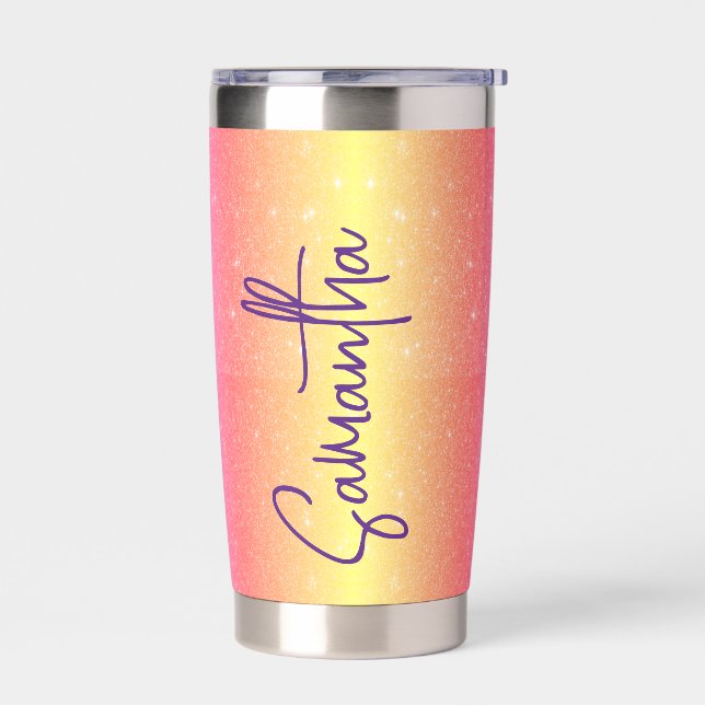Rainbow glitter gradient personalised   insulated tumbler (Left)