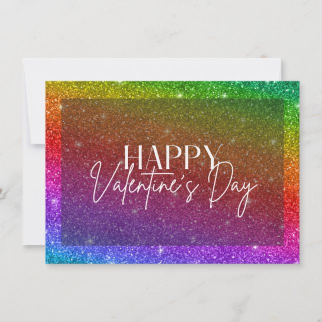 Rainbow Glitter Happy Valentine's Day Card (Front)