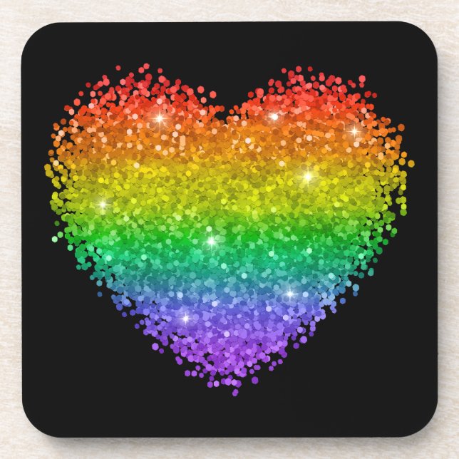 rainbow glitter heart coaster (Front)