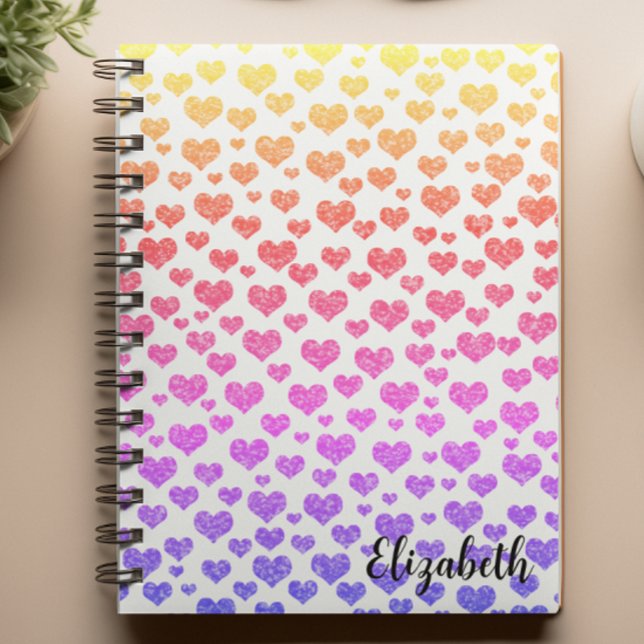 Rainbow Glitter Hearts Bright Colourful Custom Notebook (Creator Uploaded)