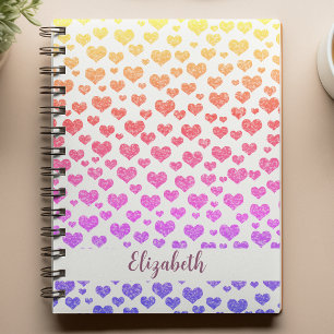 Rainbow Glitter Hearts Bright Colourful Custom Notebook