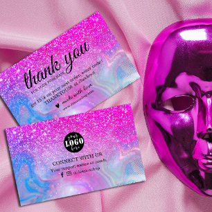 Rainbow glitter holographic thank you  business card