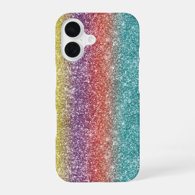 Rainbow Glitter  iPhone 16 Case (Back)