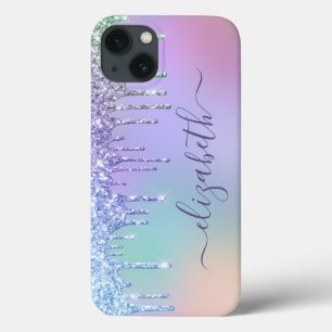 Rainbow Glitter Monogram iPhone 13 Case