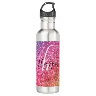Rainbow Glitter Monogram Name 710 Ml Water Bottle