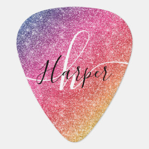 Rainbow Glitter Monogram Name Guitar Pick