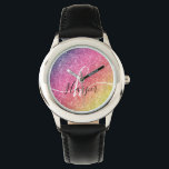 Rainbow Glitter Monogram Name Watch<br><div class="desc">Add a splash of color to your watch featuring glitter rainbow with monogram and script name. Personalize with your name, monogram, initial or text. You can change text color and font style using the customize it further option. Please note, glitter is a printed effect and not physical glitter pieces. Please...</div>