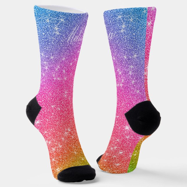 Rainbow Glitter Monogram Socks (Angled)