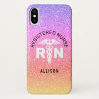 Rainbow Glitter Nurse Medical Caduceus Personalize