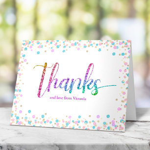 Rainbow Glitter Ombre Confetti Sweet 16 Birthday Thank You Card