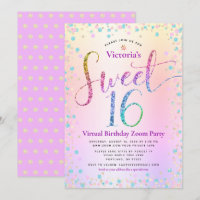 Rainbow Glitter Ombre Virtual Sweet 16 Birthday