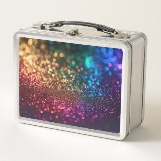 Rainbow Glitter on Black Metal Lunch Box
