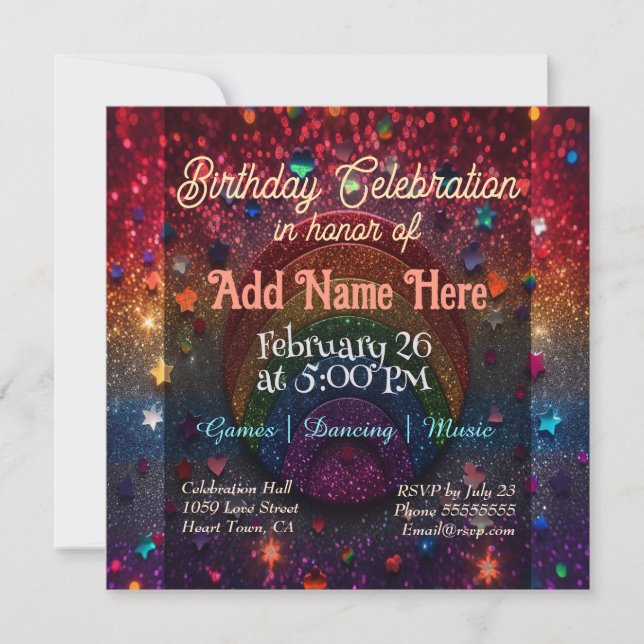 Rainbow Glitter Party Invitation (Front)