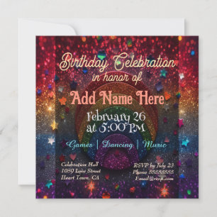 Rainbow Glitter Party Invitation