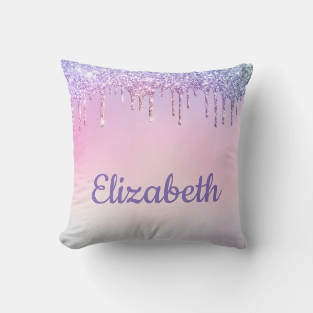 Rainbow Glitter Personalised Cushion (Front)