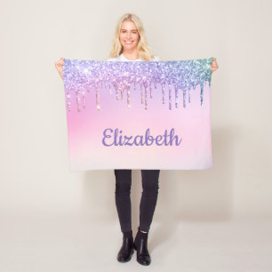 Rainbow Glitter Personalised Fleece Blanket