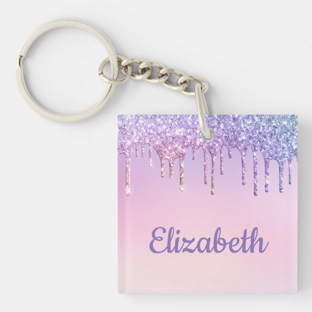 Rainbow Glitter Personalised Keychain (Front)
