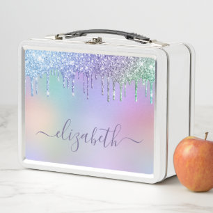 Rainbow Glitter Personalised Metal Lunch Box