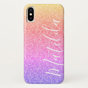 Rainbow Glitter Personalized Name Script iPhone X Case