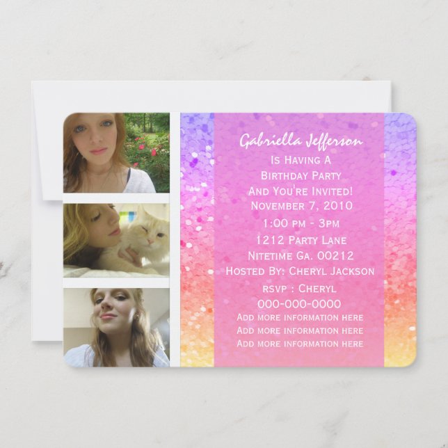 Rainbow Glitter: Photo Party Invitation (Front)
