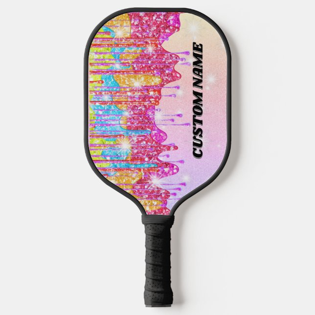 Rainbow glitter pickleball paddle (Front)