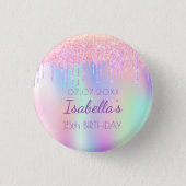 Rainbow glitter pink name monogram  3 cm round badge (Front)