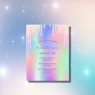 Rainbow glitter pink rose gold Sweet 16 invitation Postcard