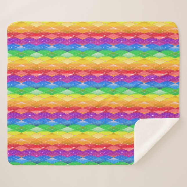Rainbow Glitter Pride Argyle Diamond  Sherpa Blanket (Front (Horizontal))